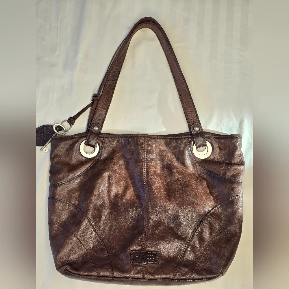 FOSSIL Vintage Brown Leather Tote Bag - Picture 6 of 10